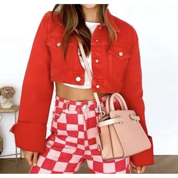 Zara Jackets & Blazers - Zara Cropped Denim Jacket Dark Orange Size S Blogger Fav Cotton